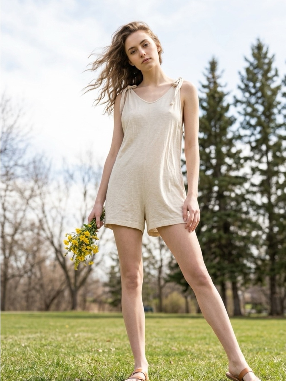 Joe Fresh Beige Pajama-Style Romper | Size Small | NWT